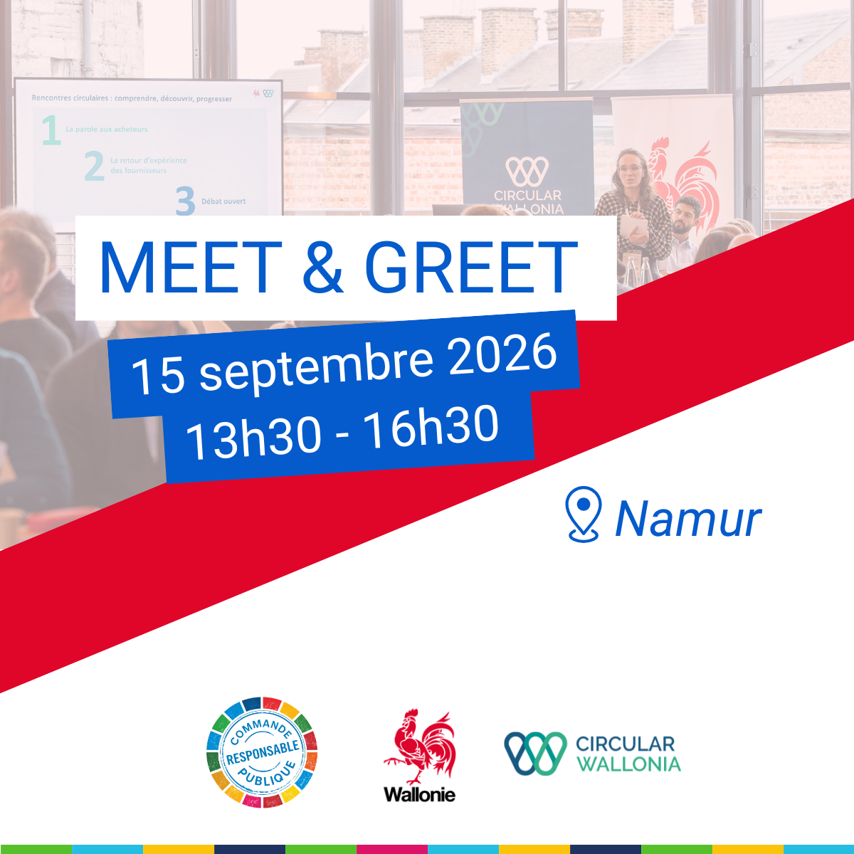 Affiche Meet & Greet 2026 : rencontre entre acteurs de la commande publique et fournisseurs de solutions circulaires